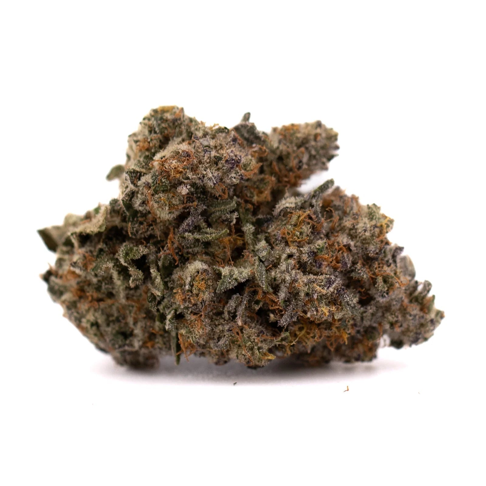 Peach Tree THCa flower with dense trichomes and purple orange hues hemp flower