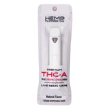 White disposable thca disposable vape pen in branded packaging with red and black text featuring pineapple express live resin extraction