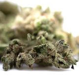 Pound town thca flower smalls full-term dense green hemp flower bud with frosty white trichomes and purple undertones