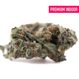 Purple daiquiri indoor thca hemp flower showing dense green and brown bud with frosty white trichomes like grape pie