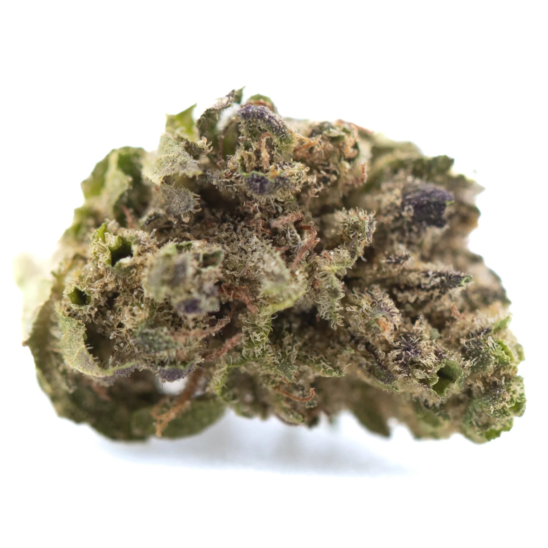 A dense green and purple purple marmalade thca hemp flower with sugary honey texture and tropicanna cookies notes