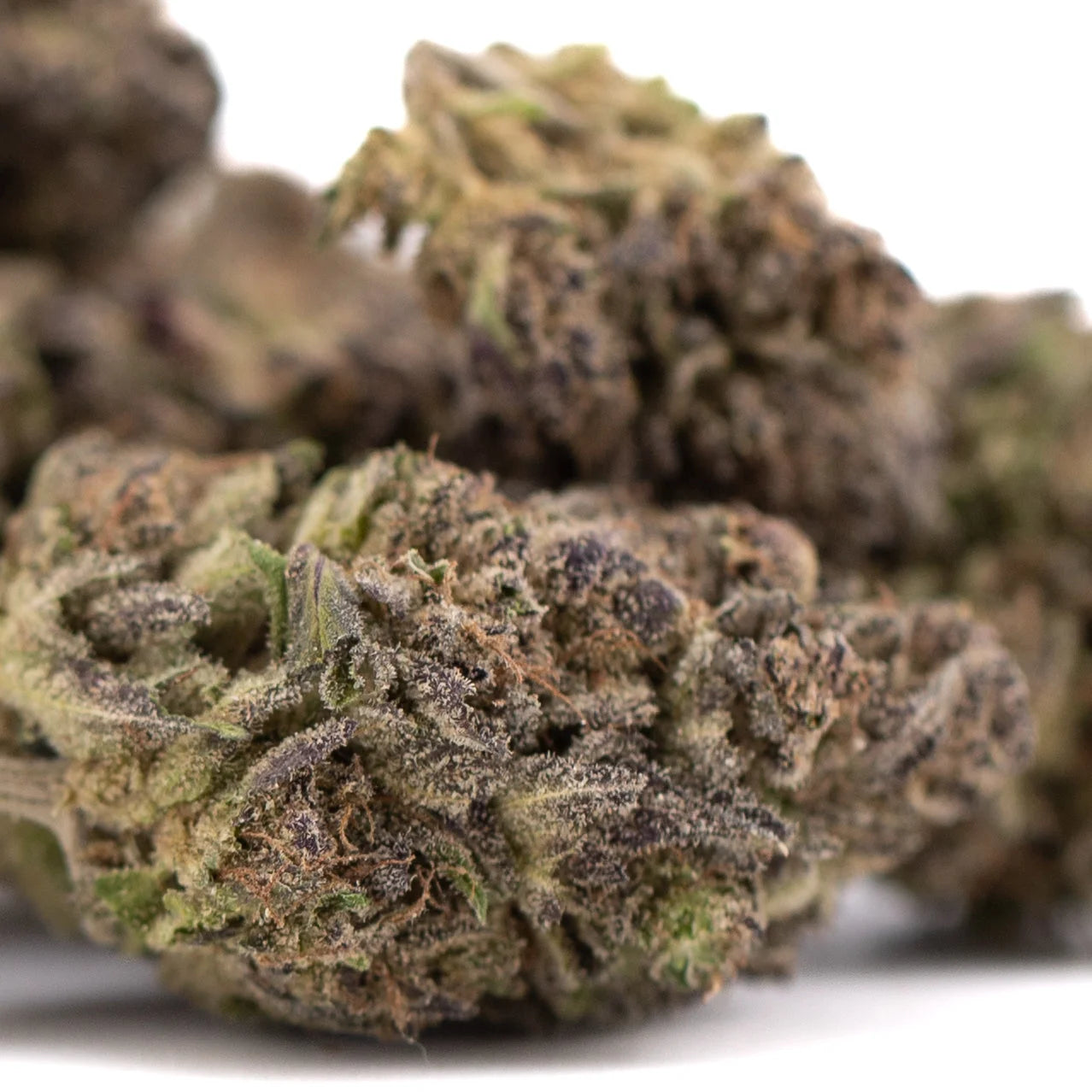 Premium Purple Mountain Majesty THCa hemp flower bud with trichomes