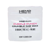 White pouch of Purple Punch THCA crumble wax with hemp flower for potent dab sessions