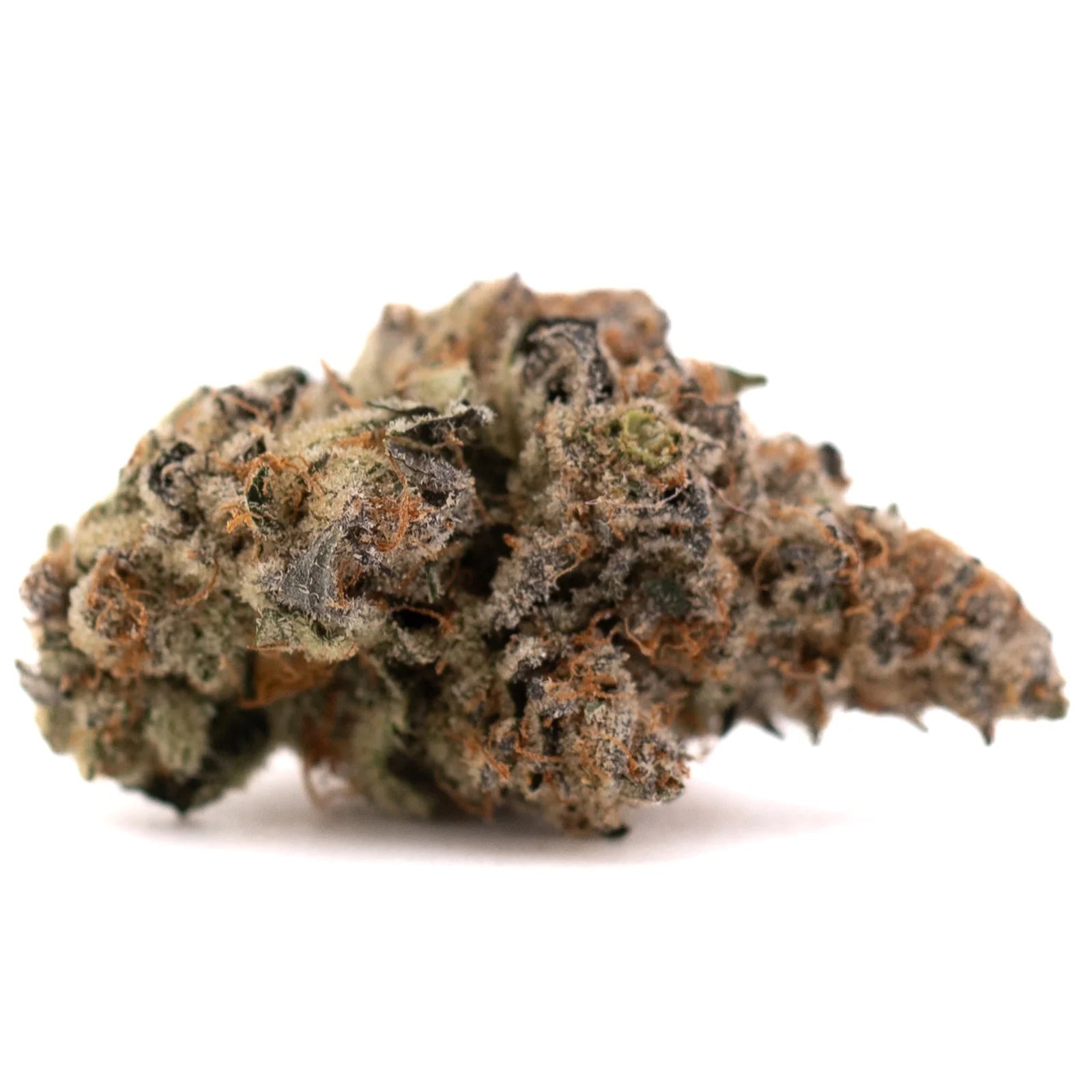Raspberry Runtz hemp flower with dried cannabis bud, trichomes, purple and orange hues