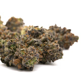 Dried Russian Runtz THCA Flower with purple, green, and orange hues for indica sedation