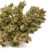 Sauerkraut THCa Hemp Flower with purple punch buds and dense white trichomes