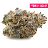 Short Mintz Indoor THCa Flower with purple kush hues and dense trichome coverage