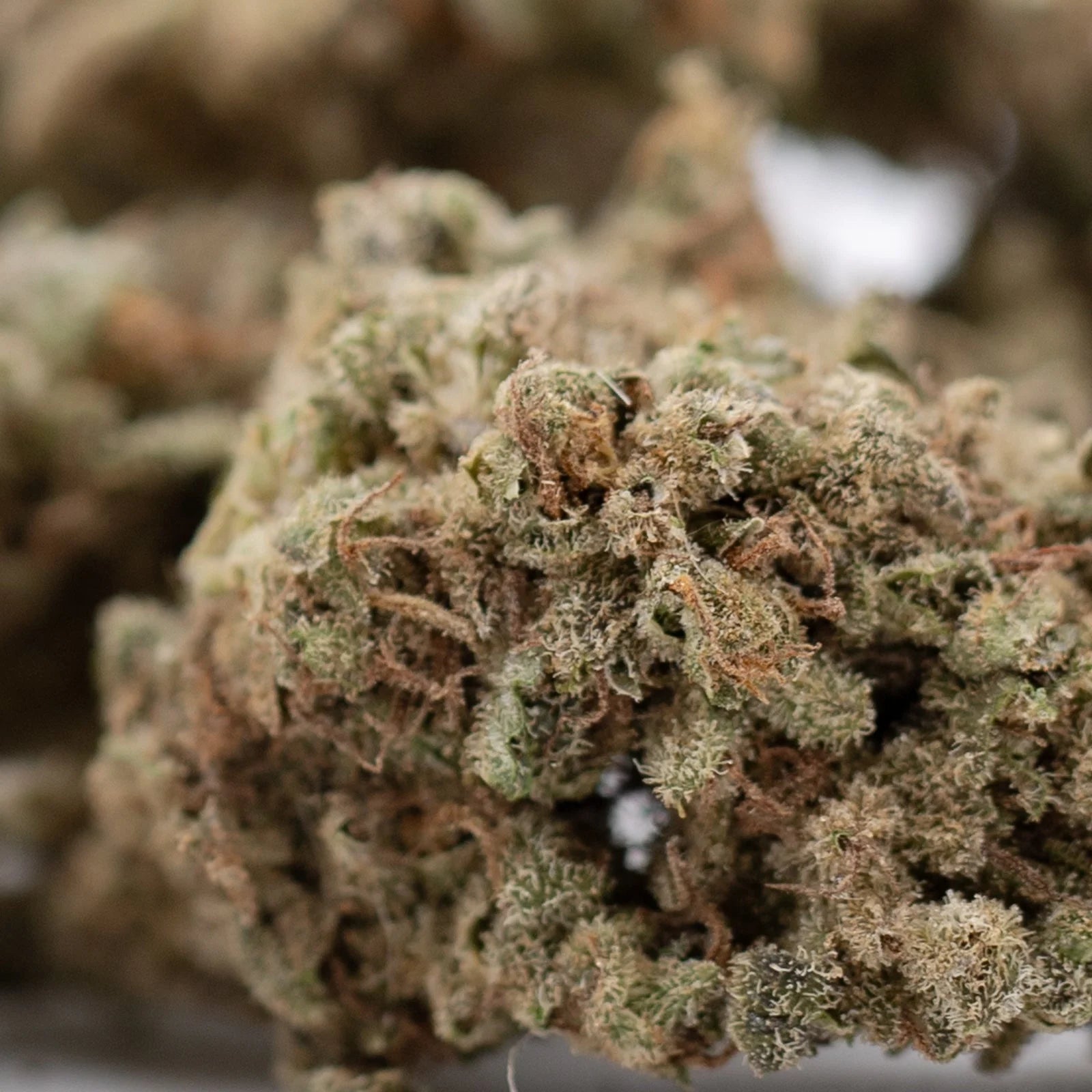 Premium Sour Apple THCa Flower: Dense trichomes, earthy tones