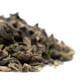 Dried green tea leaves with sour candy indoor, THCA trim, and terpene profile