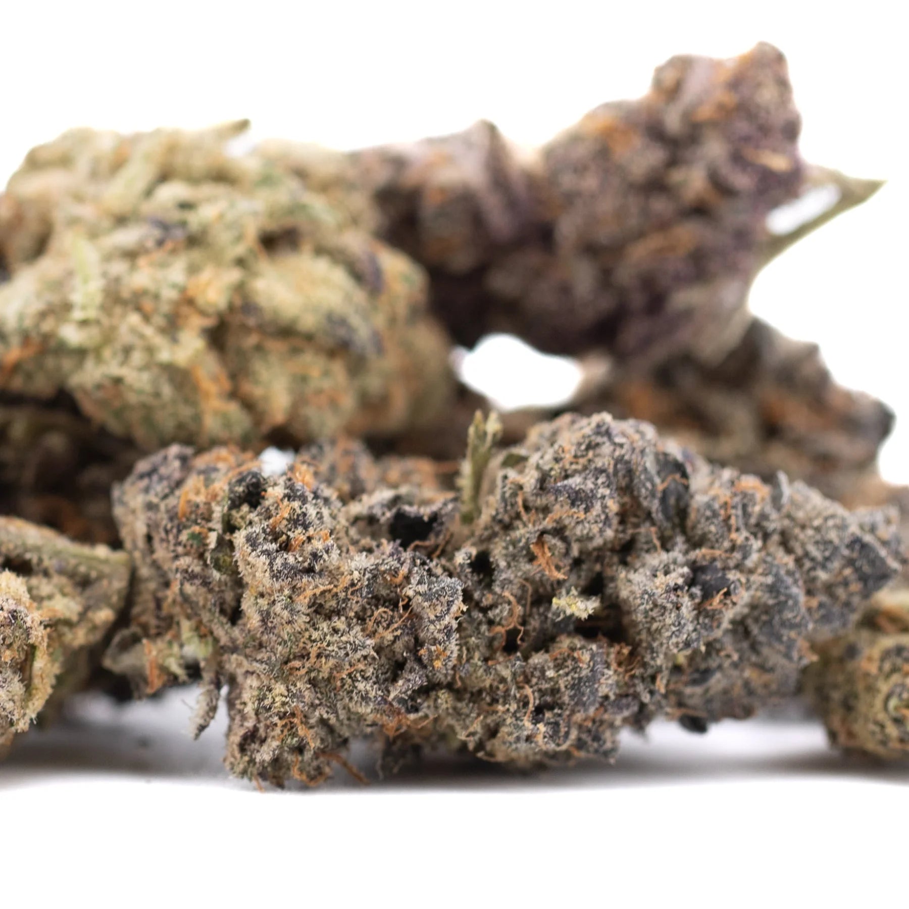 Sour Pears indoor THCa flower bud with green-purple hues and trichomes