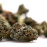 Dried Sour Runtz indoor THCa small cannabis buds with trichomes and orange pistils