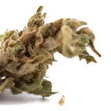 A dense green sour space candy cbd hemp flower full-term smalls bud covered in trichomes and small leaves