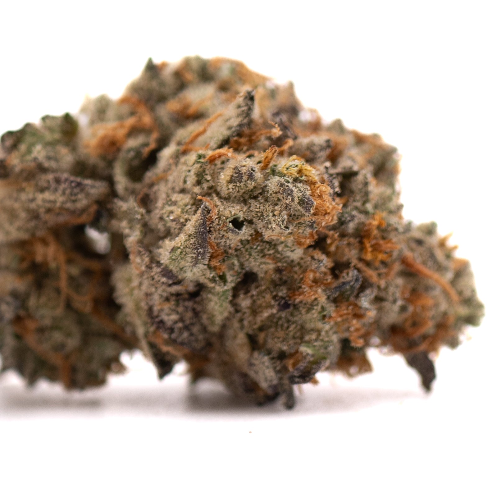 Southern Peaches THCA Flower with dried cannabis bud, orange hairs, frosty trichomes