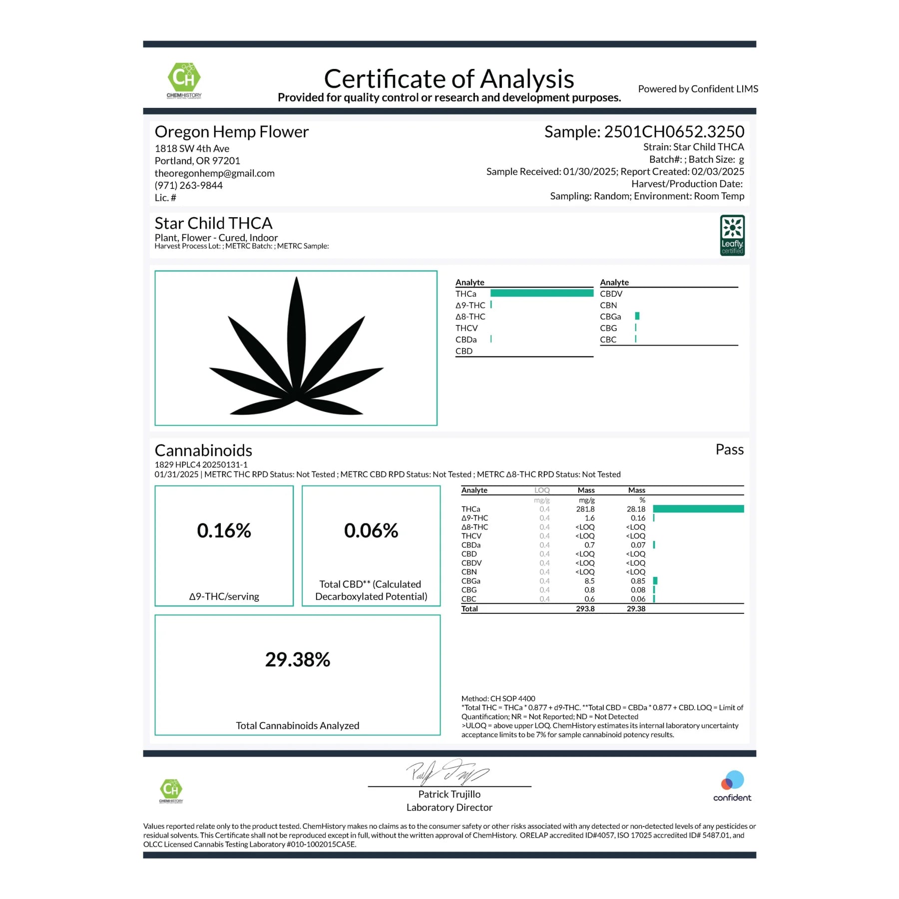 Certificate of analysis for Star Child Indoor THCa Flower with interstellar overdrive THC A flower