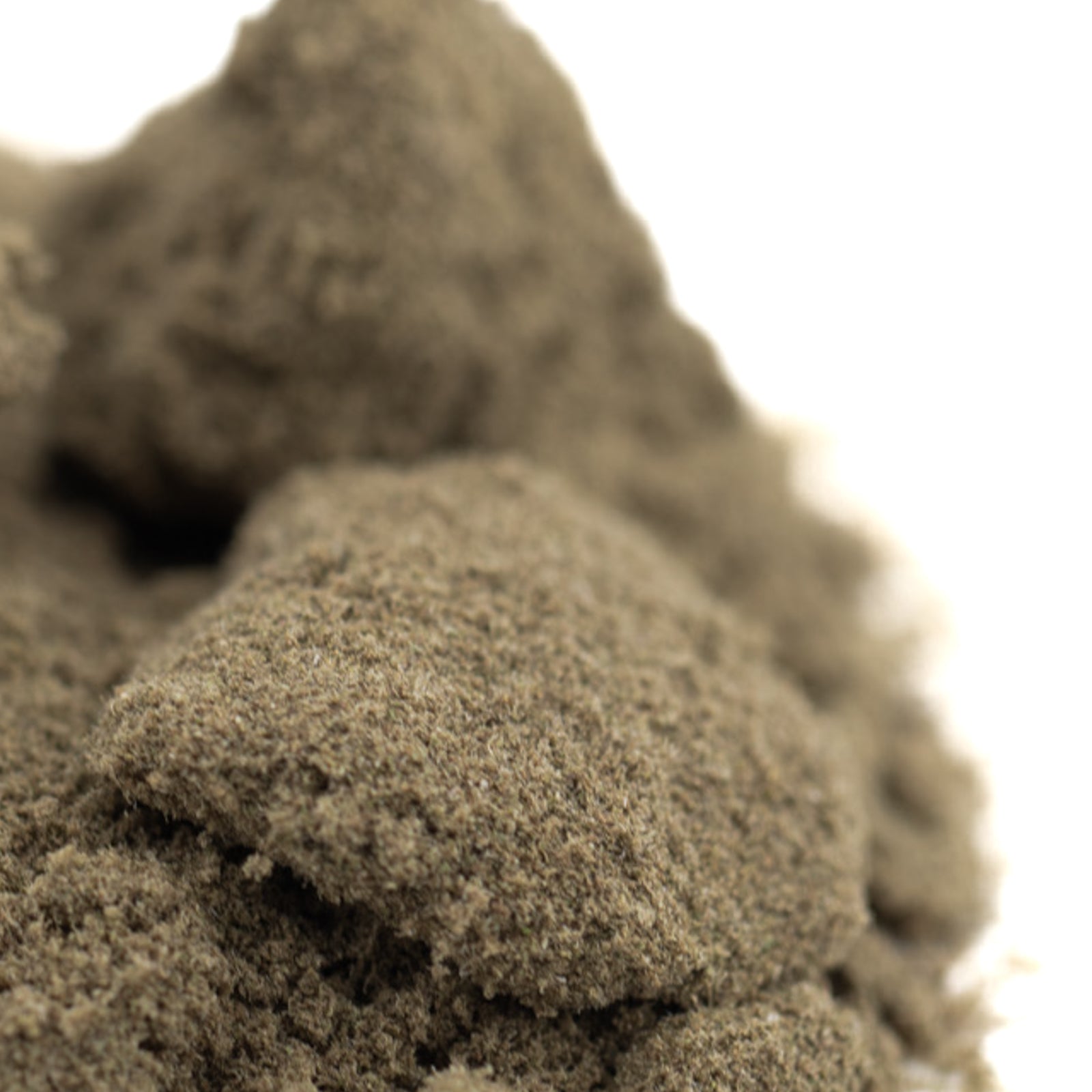 Star Krunch THCa Kief showing a pile of finely ground light brown hemp flower powder