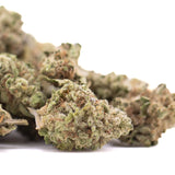 A dense green and white cannabis bud with frosty texture from sugar thca greenhouse smalls featuring legendary cinderella genetics