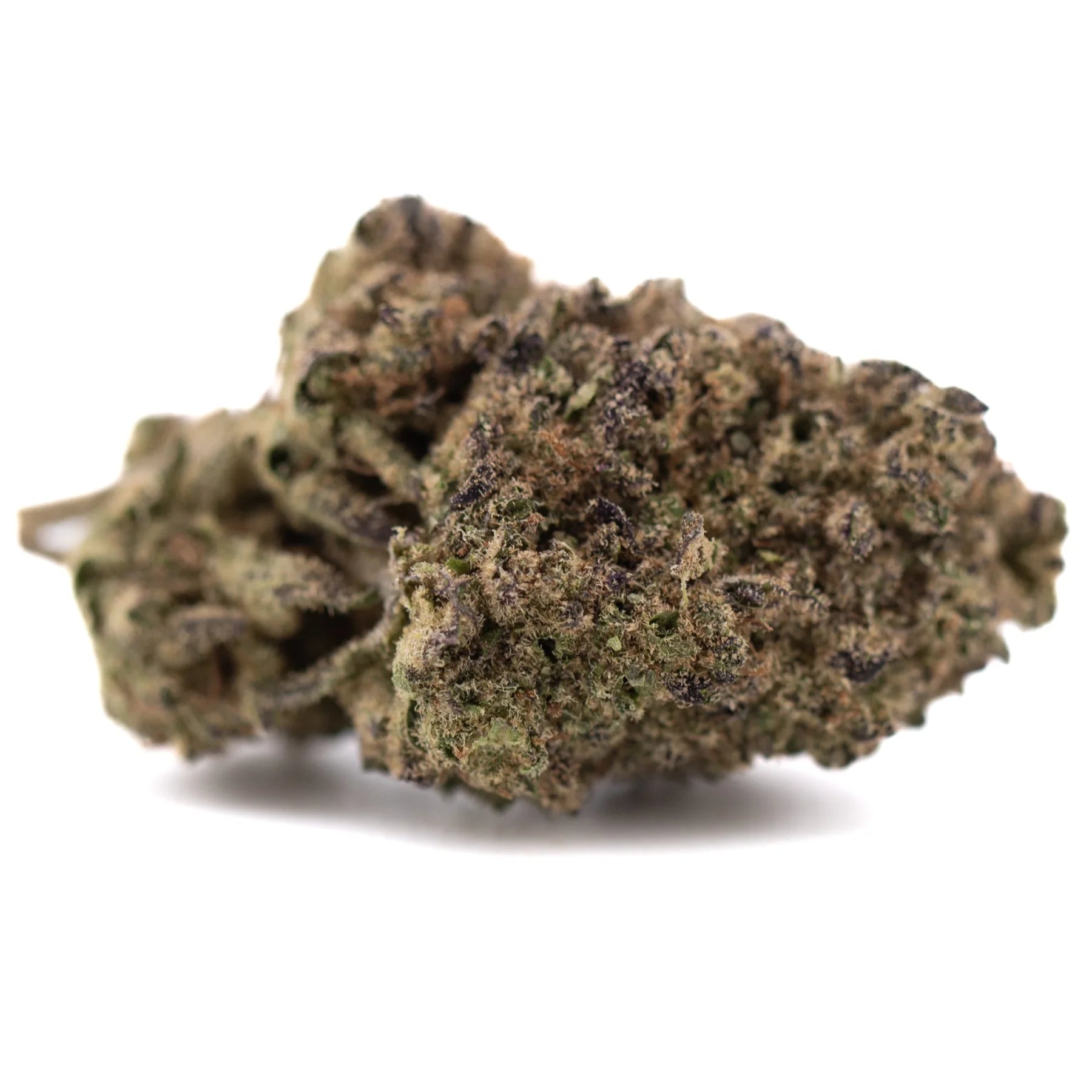 A dense textured sugar thca hemp flower bud with green and brown hues from legendary cinderella greenhouse wholesale
