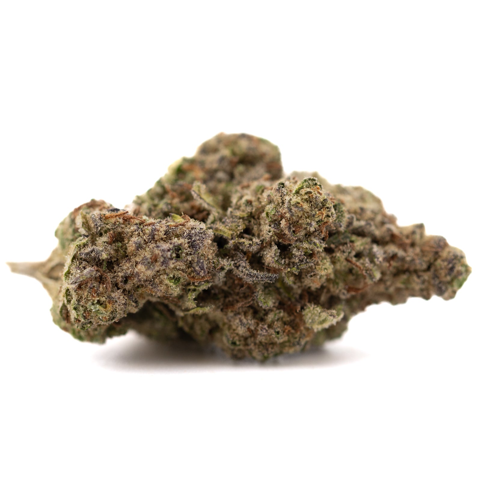 Super Runtz THCa hemp flower: green bud with white trichomes and purple hues from Greenhouse