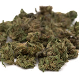 Tangelo THCa hemp flower smalls with green leaves and brown stems