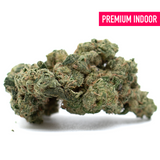 Dense green Teflon Indoor THCa Flower cannabis bud with trichomes, Oregon Trainwreck strain