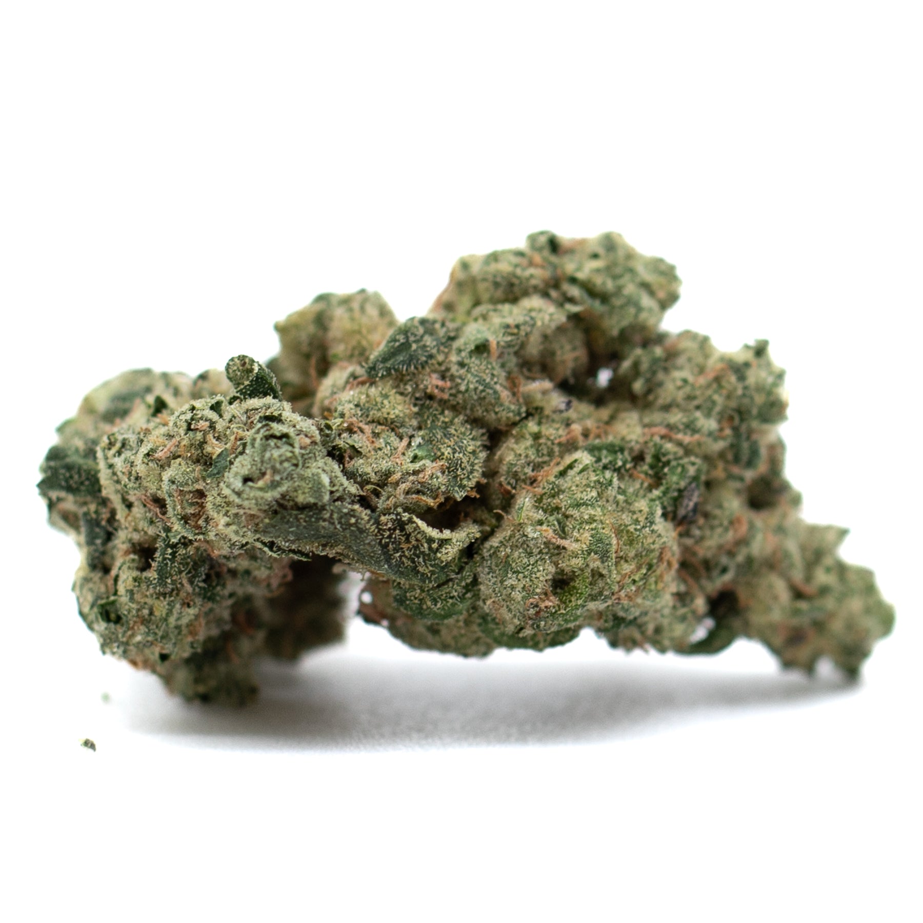 Dense green Teflon Indoor THCa Flower cannabis bud with trichomes, Oregon Trainwreck strain