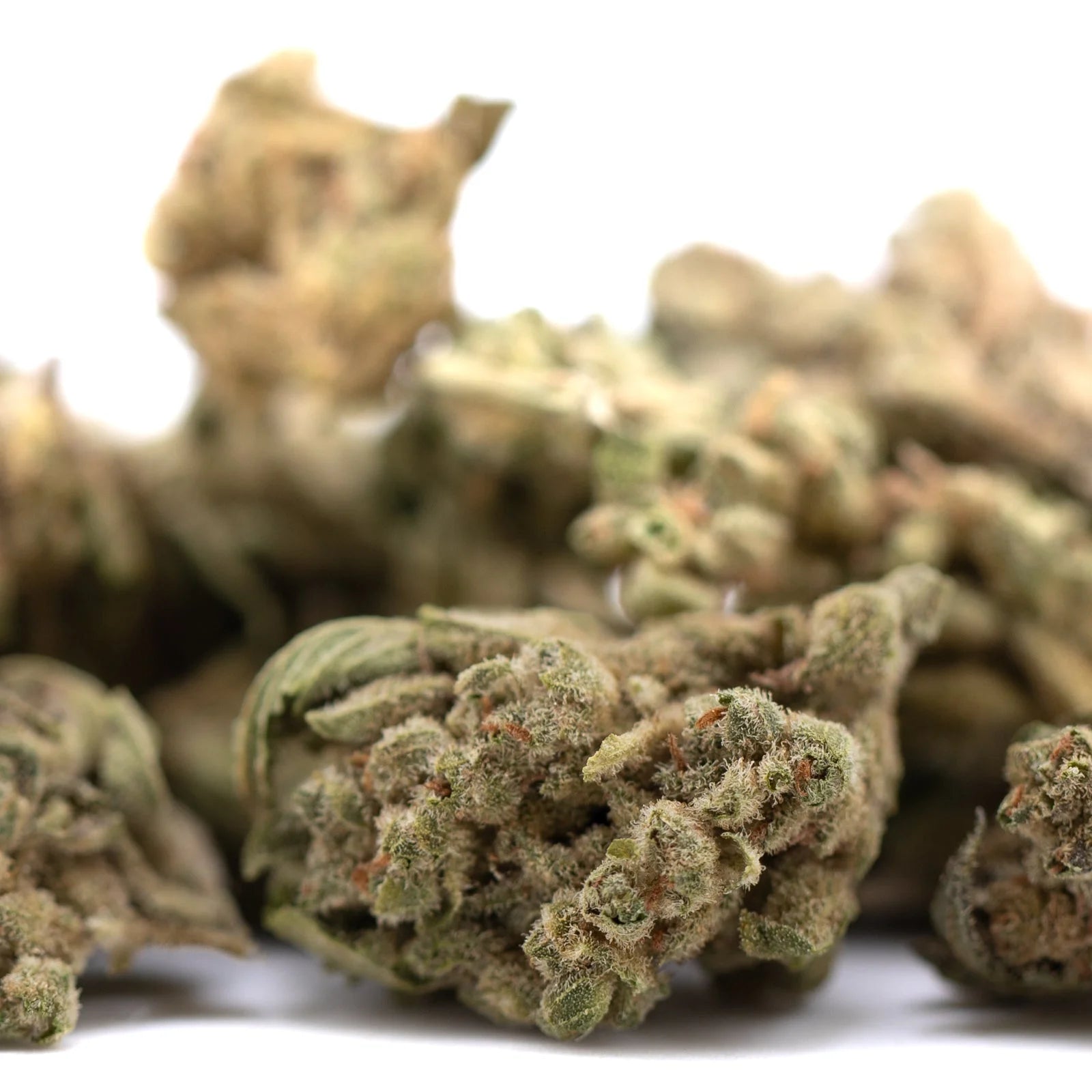 Premium TriCross THCa smalls: green buds with white trichomes