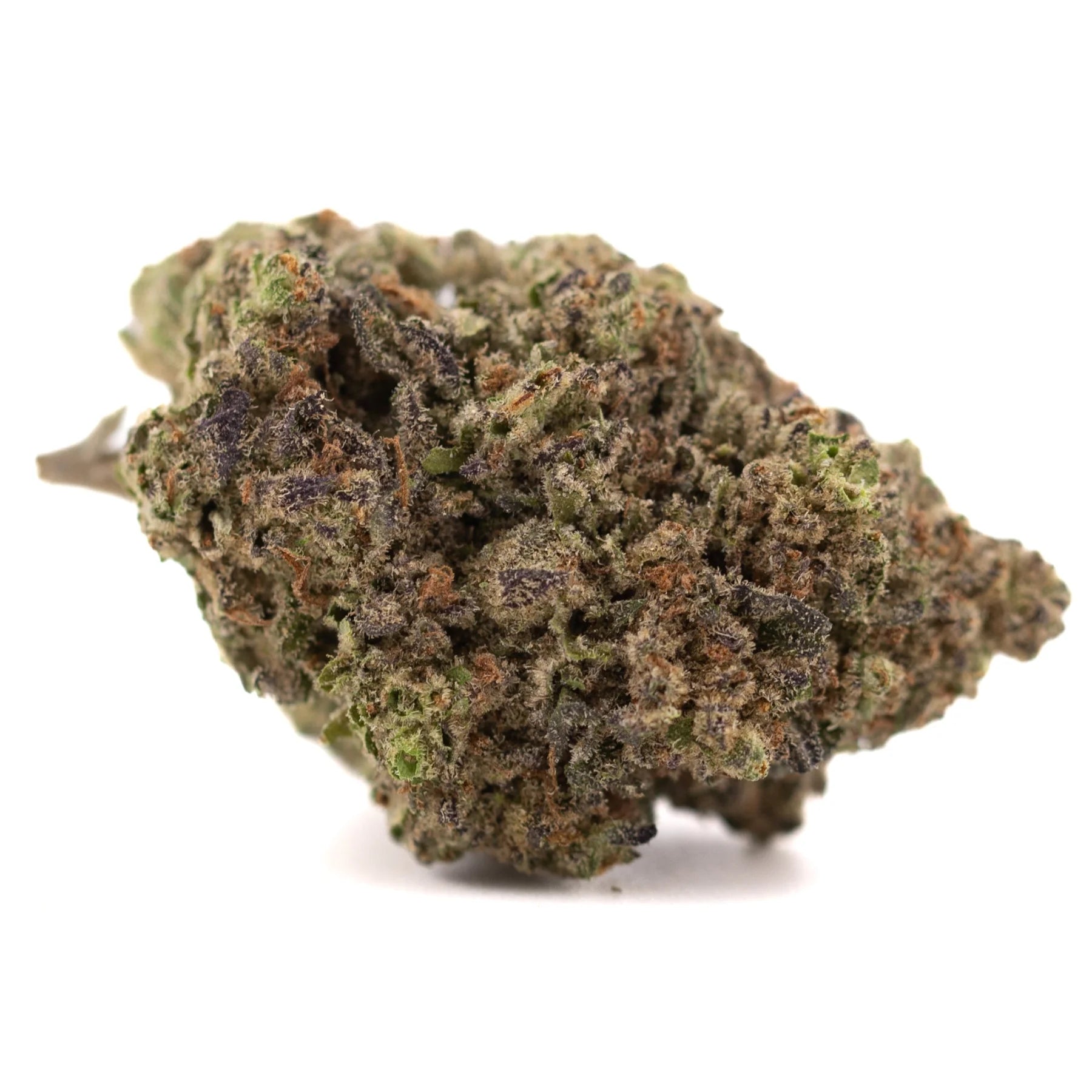 Dense textured zushi thca hemp flower with green brown and purple hues greenhouse thca flower with kush mints tropical flavor