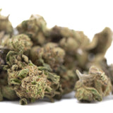 Green and brown zushi thca small hemp flower buds with tropical terpene profile and textured leafy surface